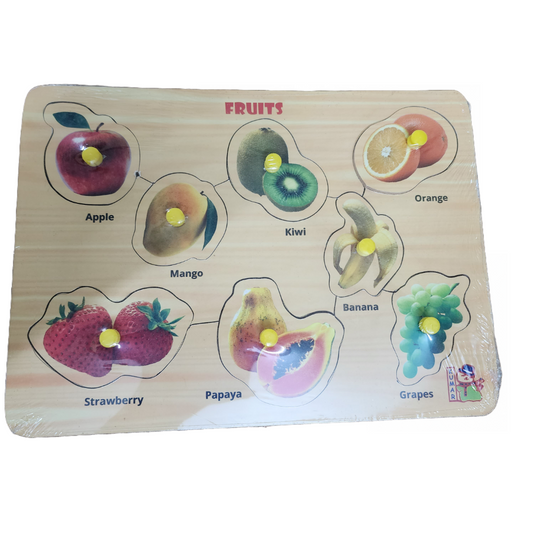 Wooden Knob Puzzle Tray - Fruits