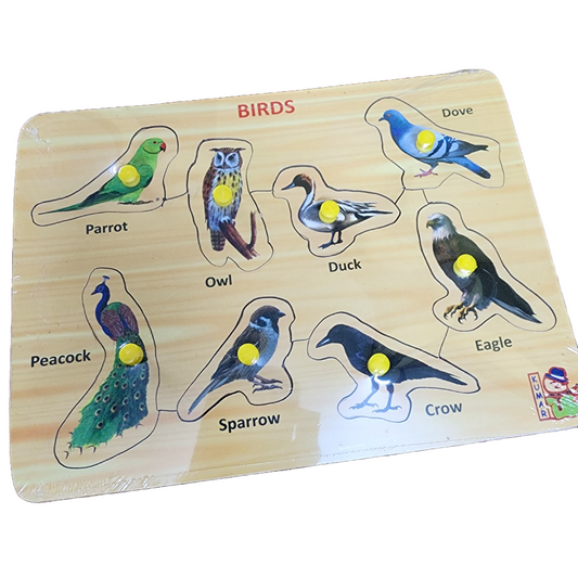 Wooden Knob Puzzle Tray - Birds
